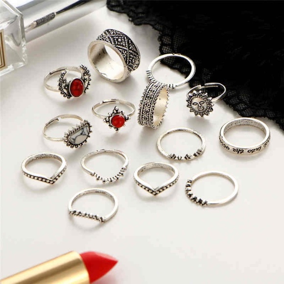 **BESS* 14-Pc Vintage Stone Fashion Ring Set - Picture 3 of 5